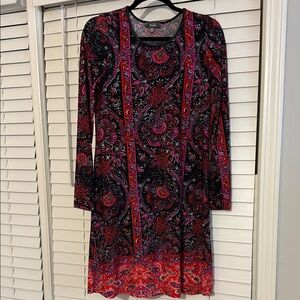 Neiman Marcus Vibrant Paisley Long Sleeve Dress